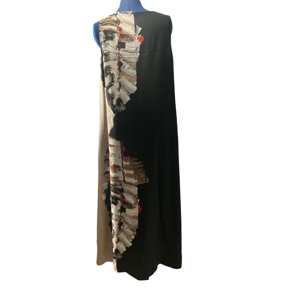 Lafayette 148 Silk Maxi Dress Abstract Print Sleeveless Black Size L - Picture 3 of 8